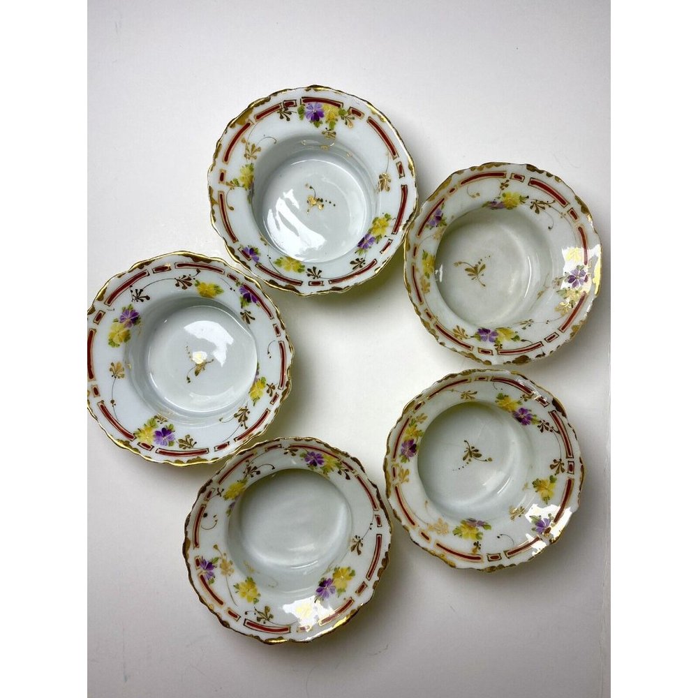 19th Century 5 Custard Dishes Handpainted Unmarked Nippon ? Very Delicate